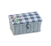 Hobby Gift Caja de coser, pequeña, cesta tejida, tapa bordada, cuadros florales salvajes