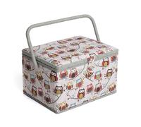 Hobby Gift Costurero grande exclusivo, caja de almacenamiento para manualidades, bandeja para accesorios, alfiletero, mango de PVC, 23,5 x 31 x 20 cm, búhos