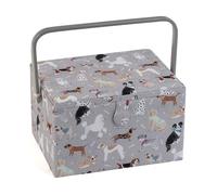 Hobby Gift Caja de Costura Grande con Asa, Cesta de Algodón para Almacenaje de Costura, Organizador con Compartimentos, 23,5 x 31 x 20 cm, Perros Grises