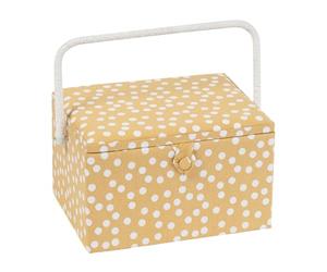 Hobby Gift Caja de Costura Grande con Asa, Cesta de Algodón para Almacenaje de Costura, Organizador con Compartimentos, 23,5 x 31 x 20 cm, Ocre con Lunares