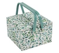 Hobby Gift Exclusivo costurero grande con dos tapas, caja de almacenamiento para manualidades, bandeja para accesorios, alfiletero, asas de PVC, 25 x 25 x 17 cm, Eucalyptus