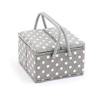Hobby Gift 25 x 25 x 17 cm Exclusivo costurero Grande con Dos Tapas, Caja de Almacenamiento para Manualidades, Bandeja para Accesorios, alfiletero, Asas de PVC, Algodón, Gris