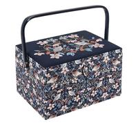 Hobby Gift Caja de costura grande - Pájaros en flores de tela de algodón bordada con asa de plástico, bandeja interior de plástico duro con compartimentos, alfiletero 23,5x31x20cm