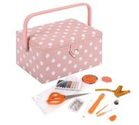 Hobby Gift Caja de Costura Mediana con Asa, Cesta de Algodón para Almacenaje de Costura, Organizador con Compartimentos, 18,5 x 25,5 x 14,5 cm, Lunares Rosa