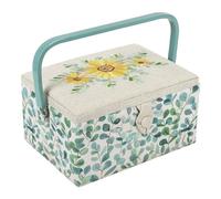 Hobby Gift Costurero mediano exclusivo, caja de almacenamiento para manualidades, bandeja para accesorios, alfiletero, mango de PVC, 18,5 x 25,5 x 14,5 cm, Eucalipto bordado