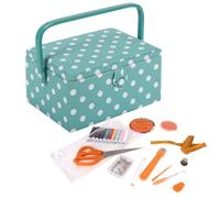 Hobby Gift Caja de Costura Mediana con Asa, Cesta de Algodón para Almacenaje de Costura, Organizador con Compartimentos, 18,5 x 25,5 x 14,5 cm, Azul Huevo de Pato con Lunares