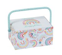Hobby Gift Caja de Costura Mediana con Asa, Cesta de Algodón para Almacenaje de Costura, Organizador con Compartimentos para Herramientas y Accesorios, 18,5 x 25,5 x 14,5 cm, Arcoíris Bordado