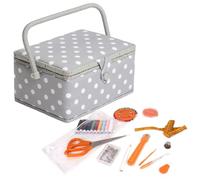 Hobby Gift Caja de Costura Mediana con Asa, Kit Organizador de Costura en Cesta de Algodón con Compartimentos, 18,5 x 25,5 x 14,5 cm, Lunares Gris