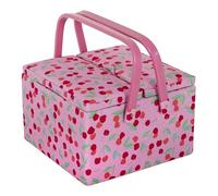 Hobby Gift costurero grande con dos tapas, caja de almacenamiento para manualidades, bandeja para accesorios, alfiletero, asas de PVC, 25 x 25 x 17 cm, Cereza