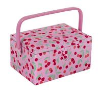 Hobby Gift Costurero mediano, caja de almacenamiento para manualidades, bandeja para accesorios, alfiletero, mango de PVC, 18,5 x 25,5 x 14,5 cm, Cereza