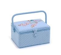 Hobby Gift MRME 98 Costurero Mediano Exclusivo, Caja de Almacenamiento para Manualidades, Bandeja para Accesorios, alfiletero, Mango de PVC, 18,5 x 25,5 x 14,5 cm, Madera/Tela, pájaro Bordado