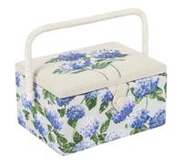 Hobby Gift Costurero mediano exclusivo, caja de almacenamiento para manualidades, bandeja para accesorios, lados impresos, alfiletero, mango de PVC, 18,5 x 25,5 x 14,5 cm, Hydrangea