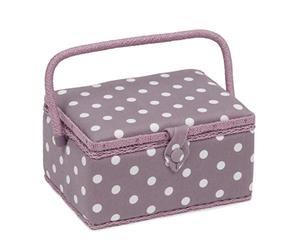 Hobby Gift MRMQ Costurero Mediano Exclusivo, Caja de Almacenamiento para Manualidades, Bandeja para Accesorios, alfiletero, Mango de PVC, 18,5 x 25,5 x 14,5 cm, Lunares Malva