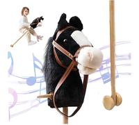 Hobby Horse en un palo, caballo de palo con efectos de sonido realistas, peluche de 39 de alto, pasatiempo de Halloween con ruedas y poste de madera, mango antideslizante, juguete para montar para re