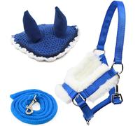 Hobby Horse - Juego de accesorios de cabestro, color azul con cordón y gorro antiinsectos, para actividades de Hobby Horsing.