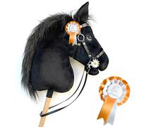 Hobby Horse Negro A3 Sangre Pura, Caballo Bastón Completo con Red, Mors, Rienda y Flot. Cabeza de caballo palo para Hobby Horsing Niños y Adolescentes