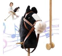 Hobby Horse on a Stick, Caballo de palo con efectos de sonido realistas de lujo 39 Hobby de Halloween alto con ruedas y mango de madera que no se desliza en juguete para niños, cabalga (negro)