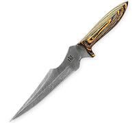 Hobby Hut HH-302 - Cuchillo de acero de Damasco hecho a mano de 12 pulgadas, cuchillo de caza, mango Micarta, funda de cuero, diseñado para caza y camping
