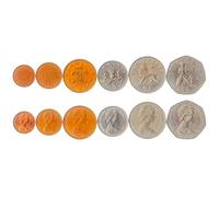 Hobby of Kings 6 monedas de Reino Unido | Colección de monedas británicas 1/2 1 2 5 10 50 New Penence | Circulado 1968-1981 | Isabel II | León | Portcullis | Britannia