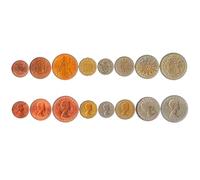 Hobby of Kings 8 monedas de Reino Unido | Colección de monedas británicas 1 Farthing 1/2 1 3 6 peniques 1 2 chelines media corona | 1954-1970 | Isabel II | Wren | Barco | Rosa | Britannia