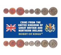 Hobby of Kings 8 monedas del Reino Unido | Colección de monedas británicas 1 Farthing 1/2 1 3 6 peniques 1 chelín 1 florín media corona | Circulado 1926-1936 | George V | Britannia