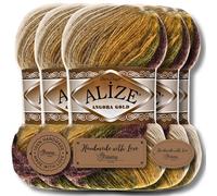 Hobby YARN 3 etiquetas de etiquetas con Alize Angora Gold Batik Lana Premium 5 x 100 g en conjunto, hilado, lana virgen, degradado, hilo de punto para ganchillo, tejer, ropa (5850)
