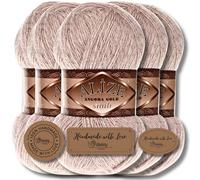 Hobby YARN 3 etiquetas de etiquetas con Alize Angora Gold Simli Glitter Lana Premium 5 x 100 g como juego, hilado, lana virgen, liso, hilo para tejer, tejer ropa (Palo Santo - 506)