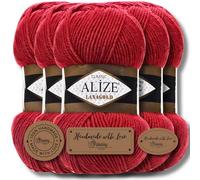 Hobby YARN 3 etiquetas de etiquetas con Alize Lanagold lana premium 5 x 100 g como juego, hilado, hilado, hilo para tejer, monocolor, bebé, para ganchillo, tejer, ropa, bufandas (rojo - 56)