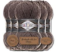 Hobby YARN 3 etiquetas de etiquetas con Alize Superlana Midi de lana midi premium, 5 x 100 g, como juego, hilado, hilo para tejer, monocolor, bebé, para ganchillo, tejer, ropa, bufandas (Milky Brown