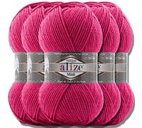 Hobby YARN 3 etiquetas de etiquetas con Alize Superlana Midi de lana Midi Premium, 5 x 100 g, como juego, hilado, hilo para tejer, monocolor, bebé, para ganchillo, tejer, ropa, bufandas (buganvillas |