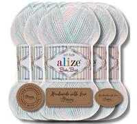 Hobby YARN 3x Etiqueta de etiquetas con Alize Baby Best Wolle Premium 5x100g como set | Hilo antipilling de lana para bebé acrílico liso y batik para tejer y crochet (6623)