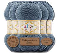 Hobby YARN 3x etiquetas con Alize Baby Best Wolle Premium 5x100g como set | Hilo antipilling de bebé acrílico liso y batik para tejer y hacer punto (Light Indigo | 418)