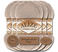 Hobby YARN Alize 5 ovillos de lana virgen y acrílico de 100 g de angora dorado turco de primera calidad, hilo para tejer a mano, hilo para tejer, lana de bebé, monocolor, para crochet(piedra, 506)