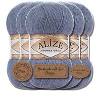 Hobby YARN Alize 5 x 100 g Angora Oro Turco Premium Lana de lana virgen y acrílico Uni, hilo para tejer, Yarn, Hilo, Ovillo de lana de bebé de un solo color para tejer bufandas (Denim Melange, 203)