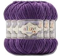 Hobby YARN Alize 5 x 100 g Velluto Hilo de chenilla súper bulky de lana turca, suave para bebé, hilo de tejer a mano, para ganchillo, hilo de chenilla suave, bola XXL para amigurumi (púrpura | 44