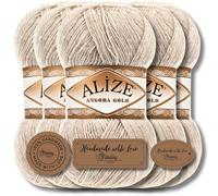 Hobby YARN Alize 5x 100g Angora Gold Lana Premium Turca de Mohair Delgada y Lana Virgen | Hilo para Bebés | Para Tejer, Uni Yarn (Dorado | 152)