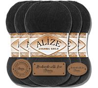 Hobby YARN Alize 5x 100g Angora Gold Lana Premium Turca de Mohair Delgada y Lana Virgen | Hilo para Bebés | Para Tejer, Uni Yarn (negro | 60)