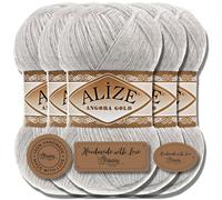 Hobby YARN Alize 5x 100g Angora Gold Lana Premium Turca de Mohair Delgada y Lana Virgen | Hilo para Bebés | Para Tejer, Uni Yarn (Light Grey Melange | 208)