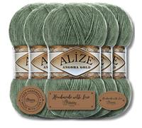 Hobby YARN Alize 5x 100g Angora Gold Lana Premium Turca de Mohair Delgada y Lana Virgen | Hilo para Bebés | Para Tejer, Uni Yarn (Dark Almond, 180)