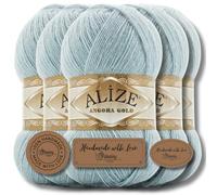 Hobby YARN Alize 5x 100g Angora Gold Lana Premium Turca de Mohair Delgada y Lana Virgen | Hilo para Bebés | Para Tejer, Uni Yarn (Light Aqua | 114)
