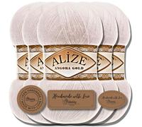 Hobby YARN Alize 5x 100g Angora Gold Lana Premium Turca de Mohair Delgada y Lana Virgen | Hilo para Bebés | Para Tejer, Uni Yarn (Bone | 599)