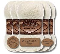 Hobby YARN Alize Angora Gold Simli - 5 ovillos de lana virgen turca de 100 g, lana virgen con efecto brillante, para tejer a mano, hilo de angora, color crema