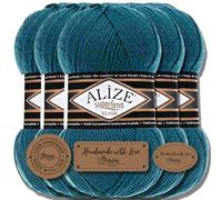 Hobby YARN Alize Superlana Klasik 5 ovillos de 100 g de lana turca de algodón y acrílico liso, hilo para tejer a mano, hilo para tejer para bebé, para tejer (azul petróleo, 212)