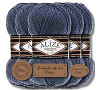 Hobby YARN Alize Superlana Klasik - 5 ovillos de 100 g de lana turca de algodón y acrílico liso, hilo para tejer a mano, hilo para tejer para bebé, para tejer (Denim Melange | 203)
