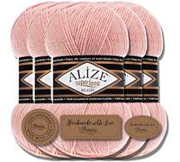 Hobby YARN Alize Superlana Klasik 5 ovillos de 100 g de lana turca de algodón y acrílico liso, hilo para tejer a mano, hilo para tejer para bebé, para tejer (champán, 404)