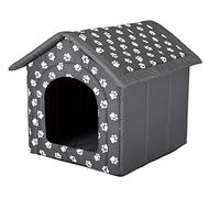 Hobbydog R4 - Caseta para Perro o Gato, Perrera, casa/Cama, diseño de Huellas (60 x 55 x 60 cm) Gris oscuro