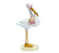 Hobbyfun - Figura decorativa para para tarta o mesa, diseño de cigüeña con bebé niña, 11 cm aprox.