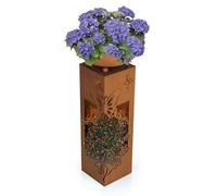 Hoberg Jardinera de Pedestal LED Diseño de de Mariposa en 3D en óptica de óxido | Jardinera extraíble (Ø 34cm) Apta para Interior y Exterior | Iluminación integrada,inalámbrica [19 x 19 x 72 cm]
