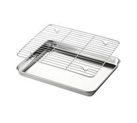 Hobngmuc Bandeja Para Hornear De Acero Inoxidable, Sartén Para Horno Rectangular Multiusos Con Parrilla Extraíble Y Rejillas De Enfriamiento Para Hornear, Parrillar Y Freír Al Aire