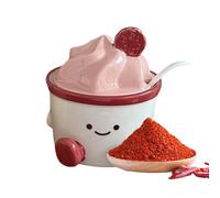 Hobngmuc Cuenco de sal | Tarro de cerámica con tapa y cuchara, de sal de pastel | para el hogar, comedor, cocina, hornear, bar, estación de café, baño, picnic, mesa, condimento de campamento al